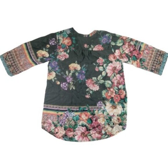 Johnny Was Size Small Multicolor Oversized Floral Silk Blouse Patchwork Boho - Picture 4 of 9